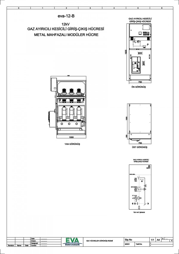 EVA-12-B Gaz Ayırıcılı Giriş Çıkış Hücresi (Metal Mahfazalı Modüler Hücre)